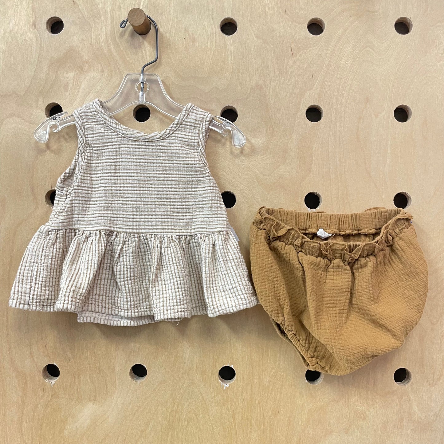 Tan Striped Organic Tank & Bloomers