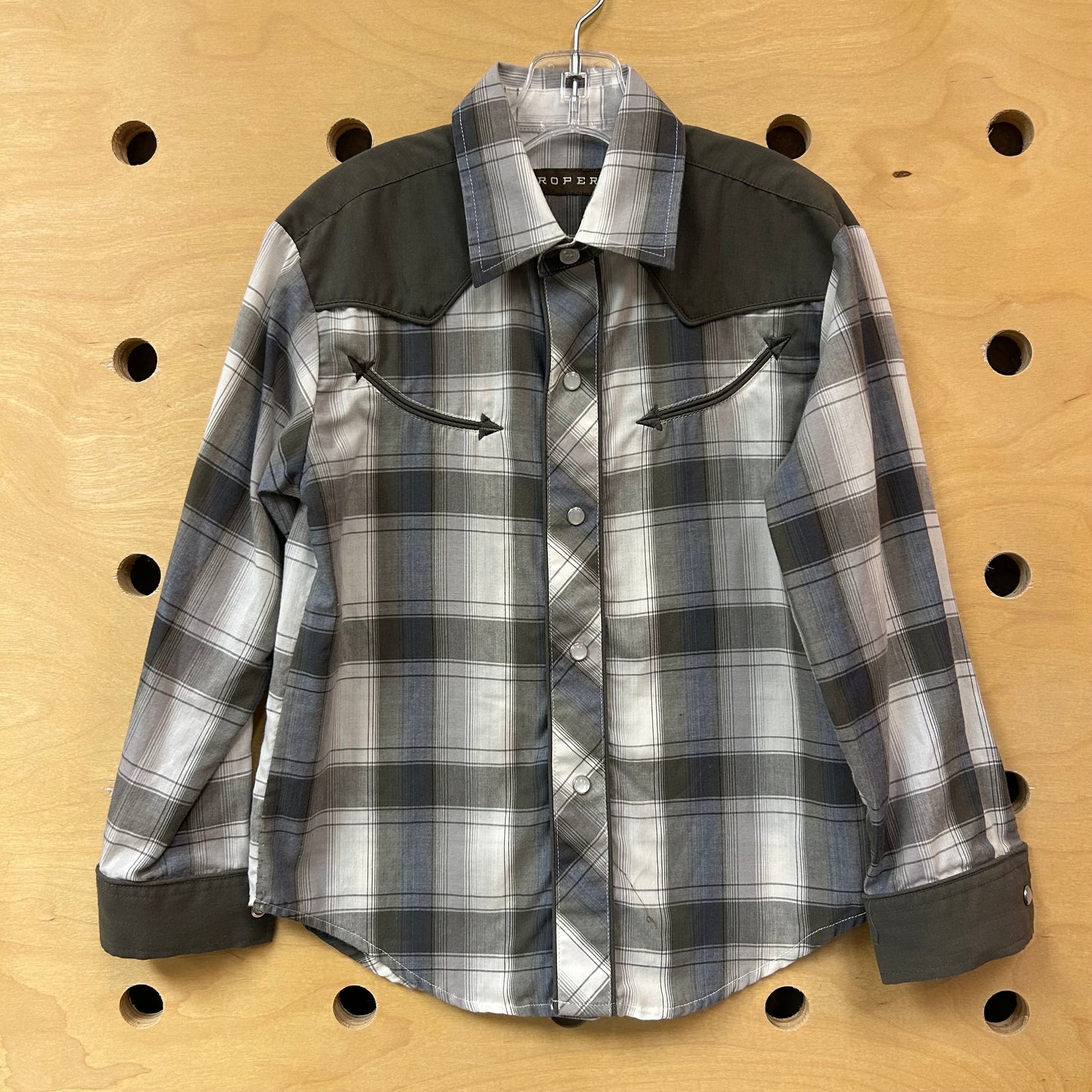 Grey Plaid Western Snap Shirt
