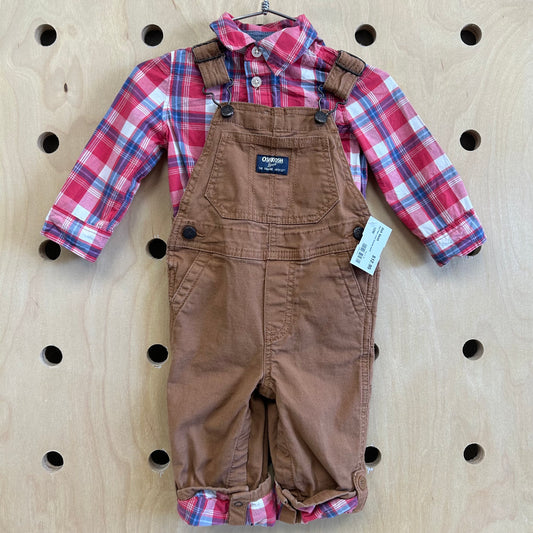 Red Plaid Lined Overalls Outfit