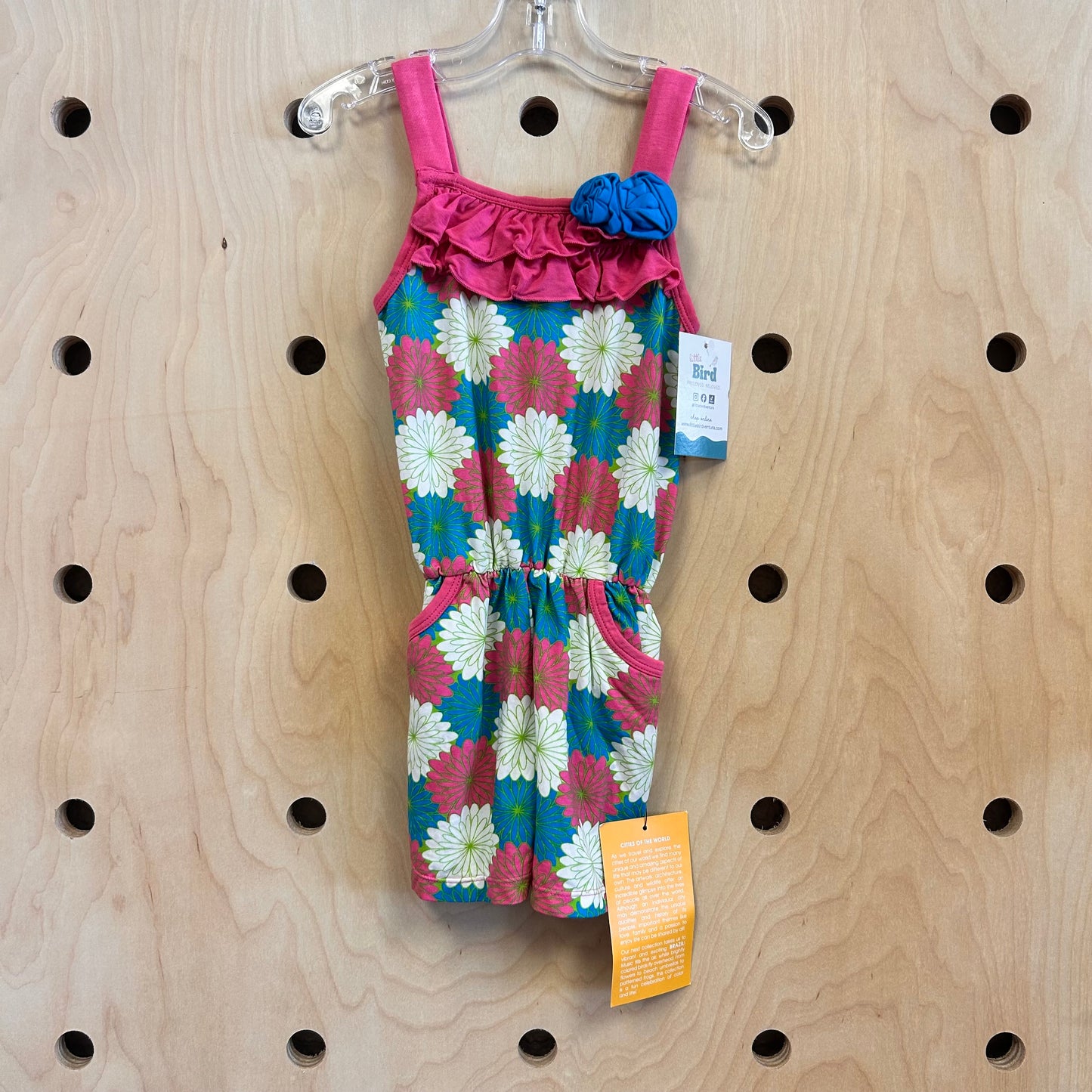 Blue Bamboo Flower Romper w/ Pockets NEW!