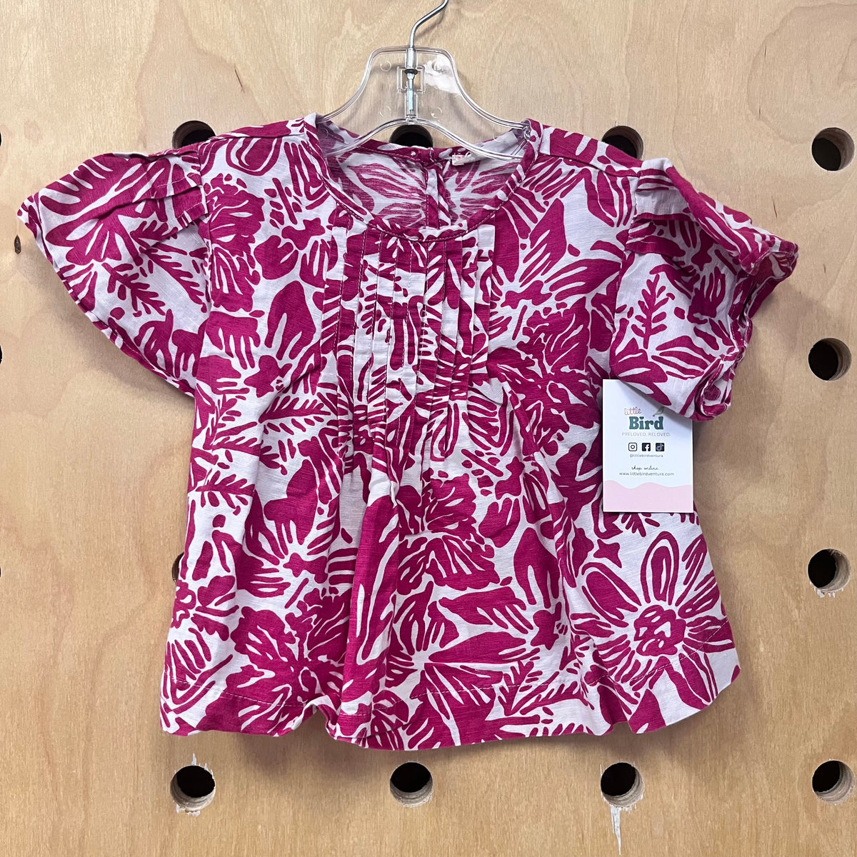 Pink + White Linen Blend Hibiscus Top