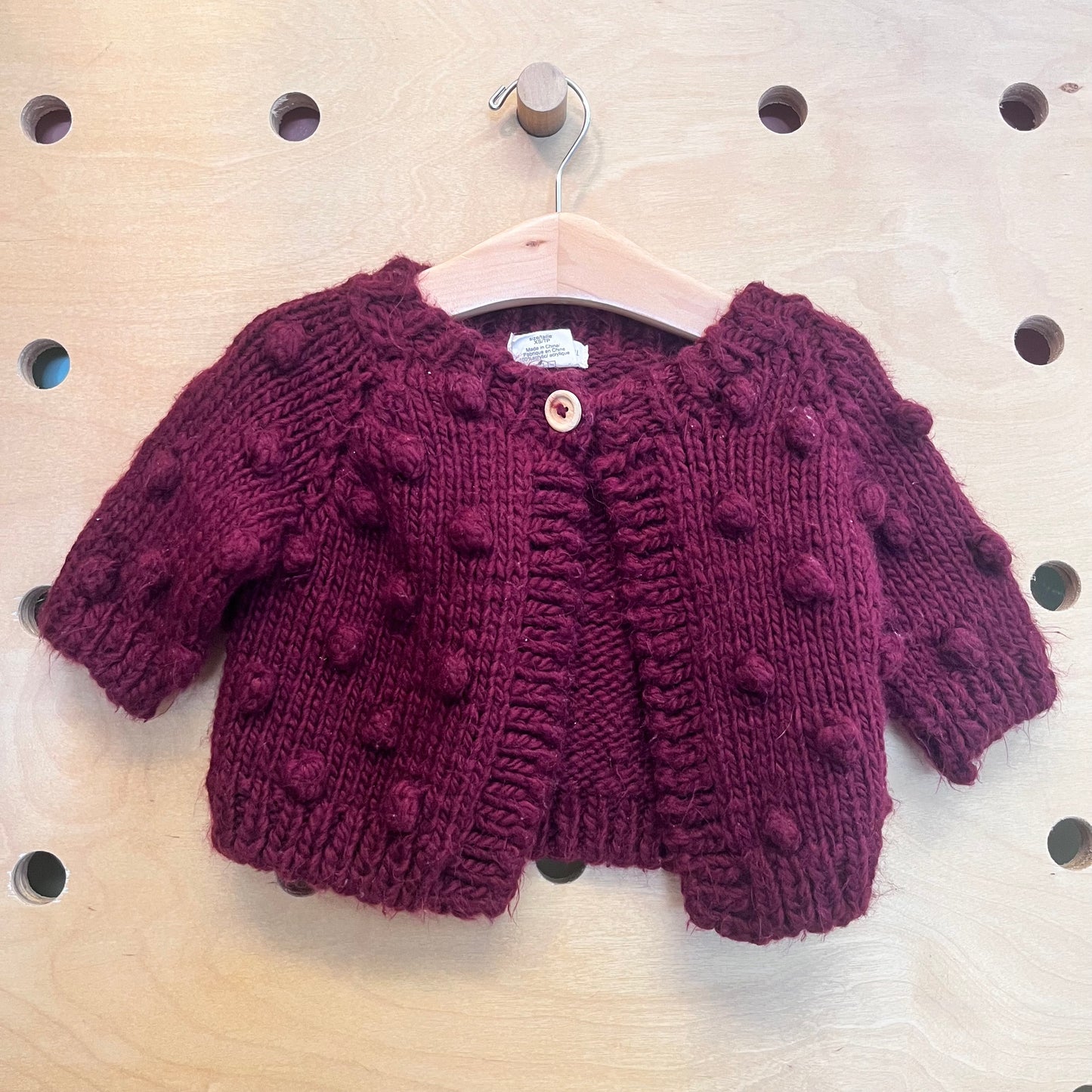 Burgundy Pom Cardigan
