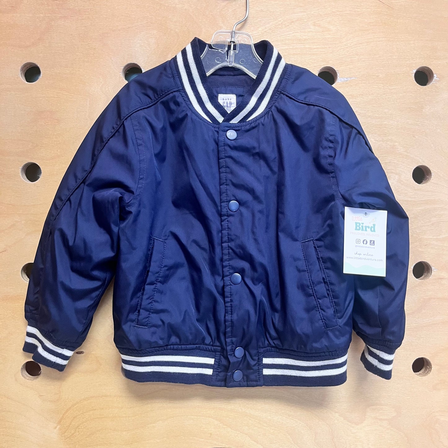 Navy/White Striped Bomber Jacket