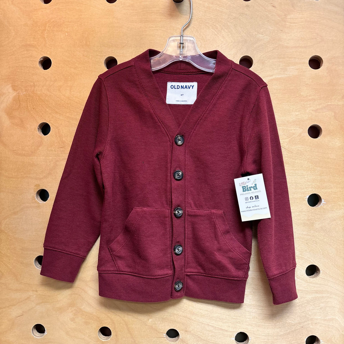 Maroon Ribbed Button Cardigan