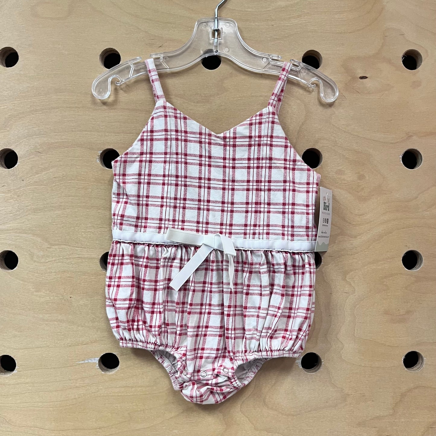 Organic Red & Cream Plaid Romper