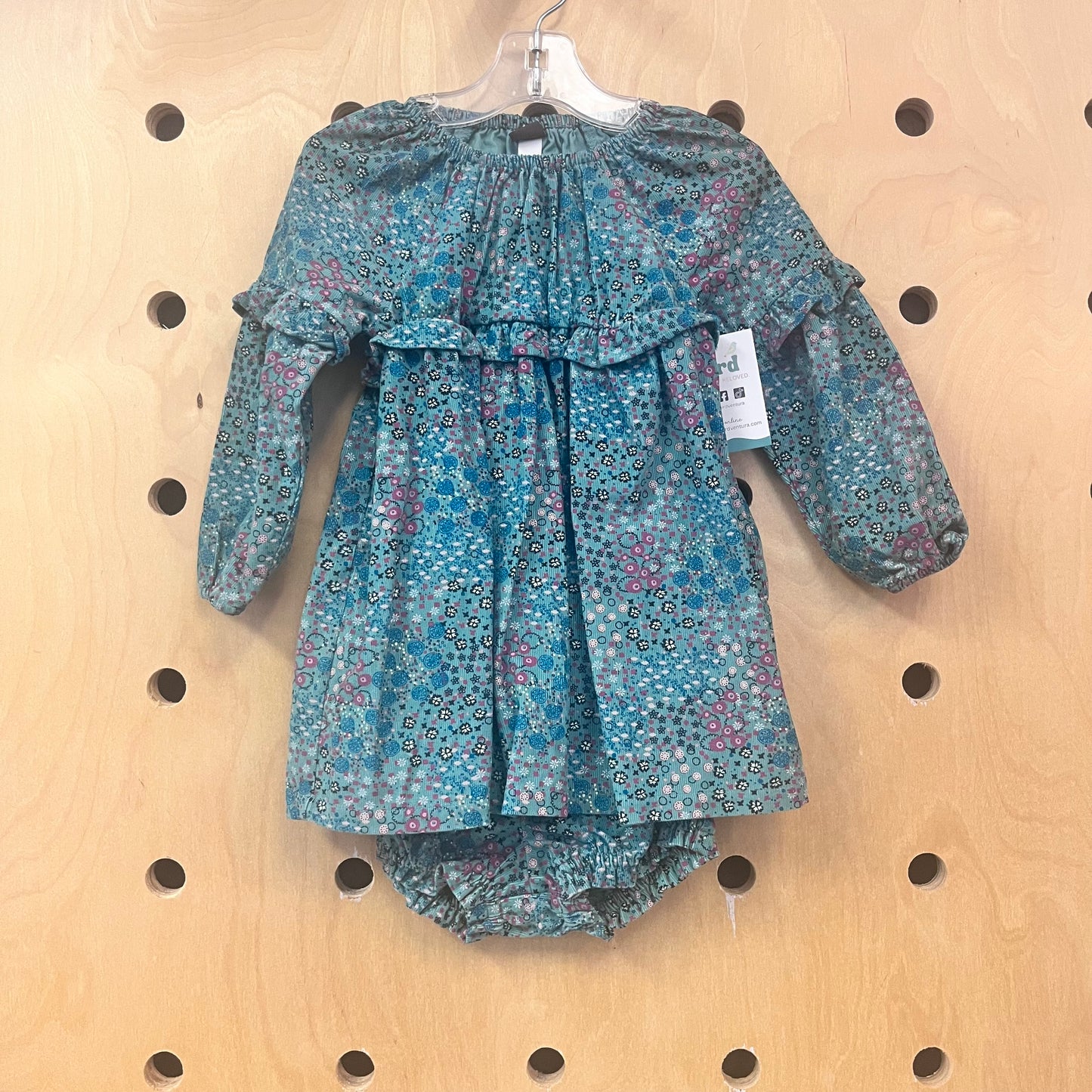 Teal Floral Rinned Dress w/ Bloomers NEW!