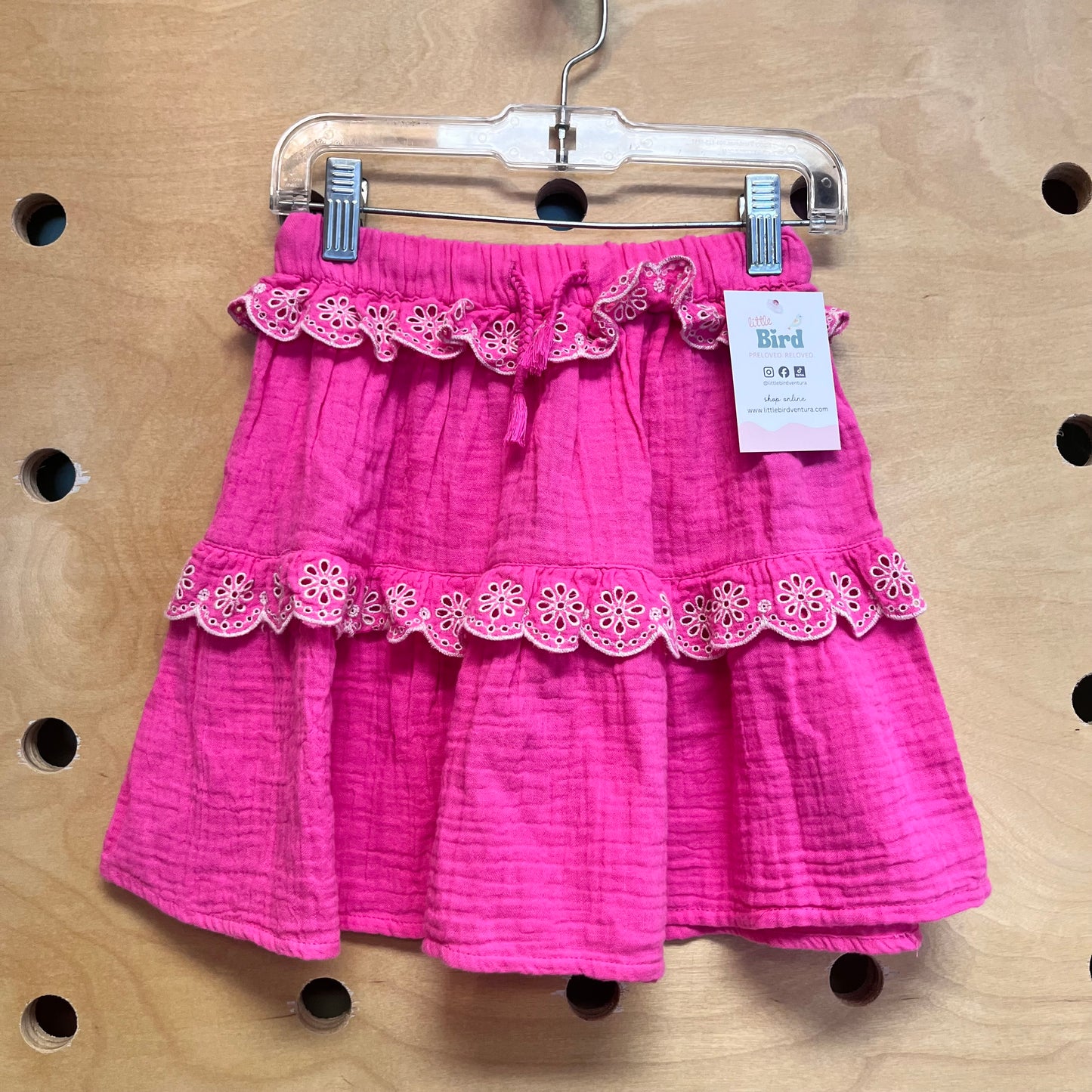 Pink Gauze Eyelet Ruffle Skirt