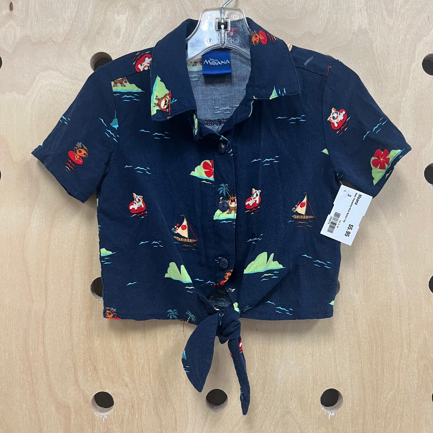 Navy Characters Knot Button Top