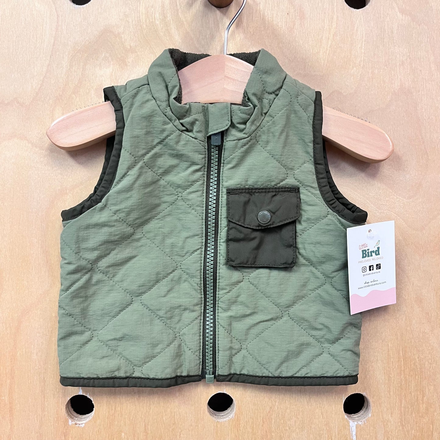 Fleece Lined Green Quilted Vest