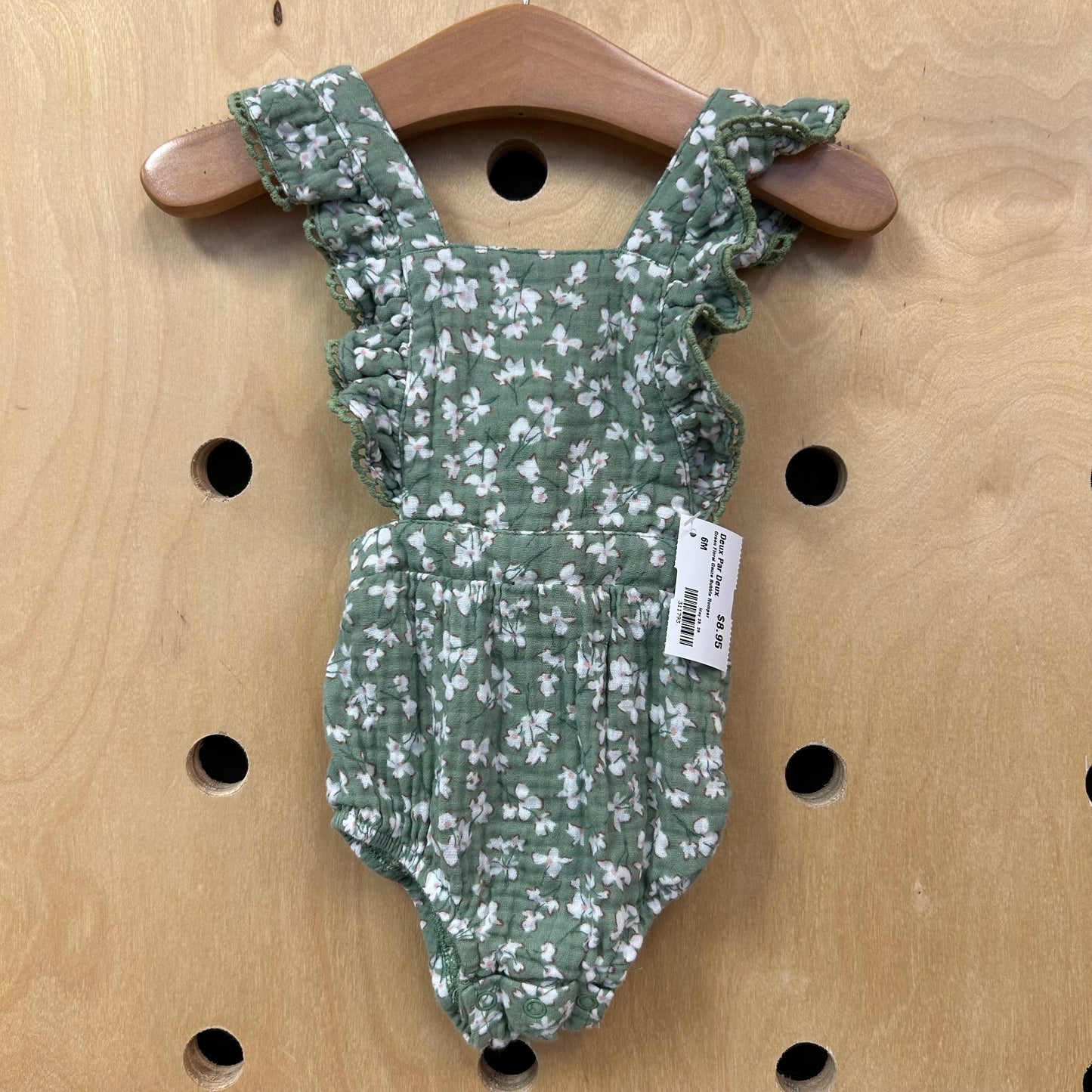 Green Floral Gauze Bubble Romper