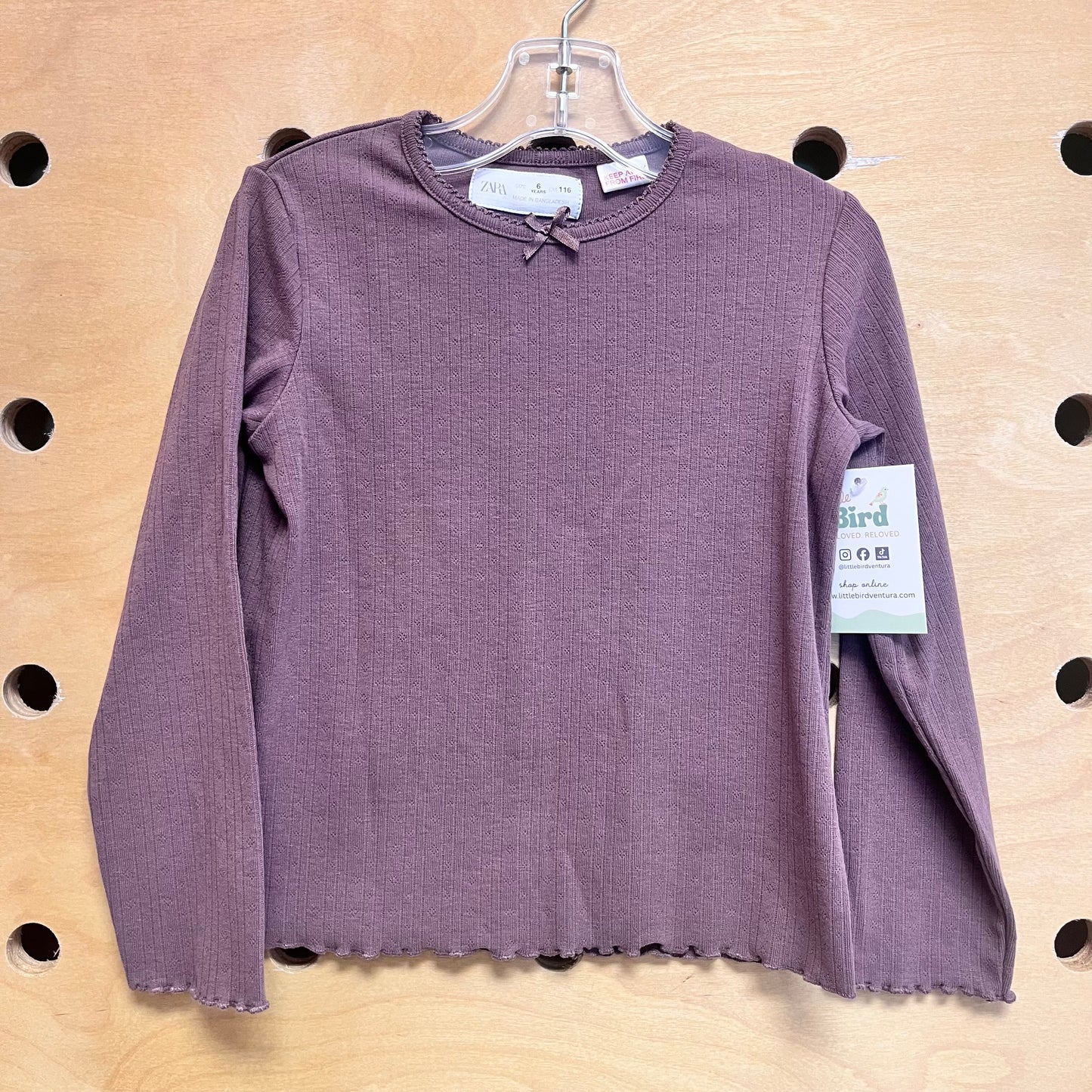 Eggplant Ribbed Pointelle Long Sleeve