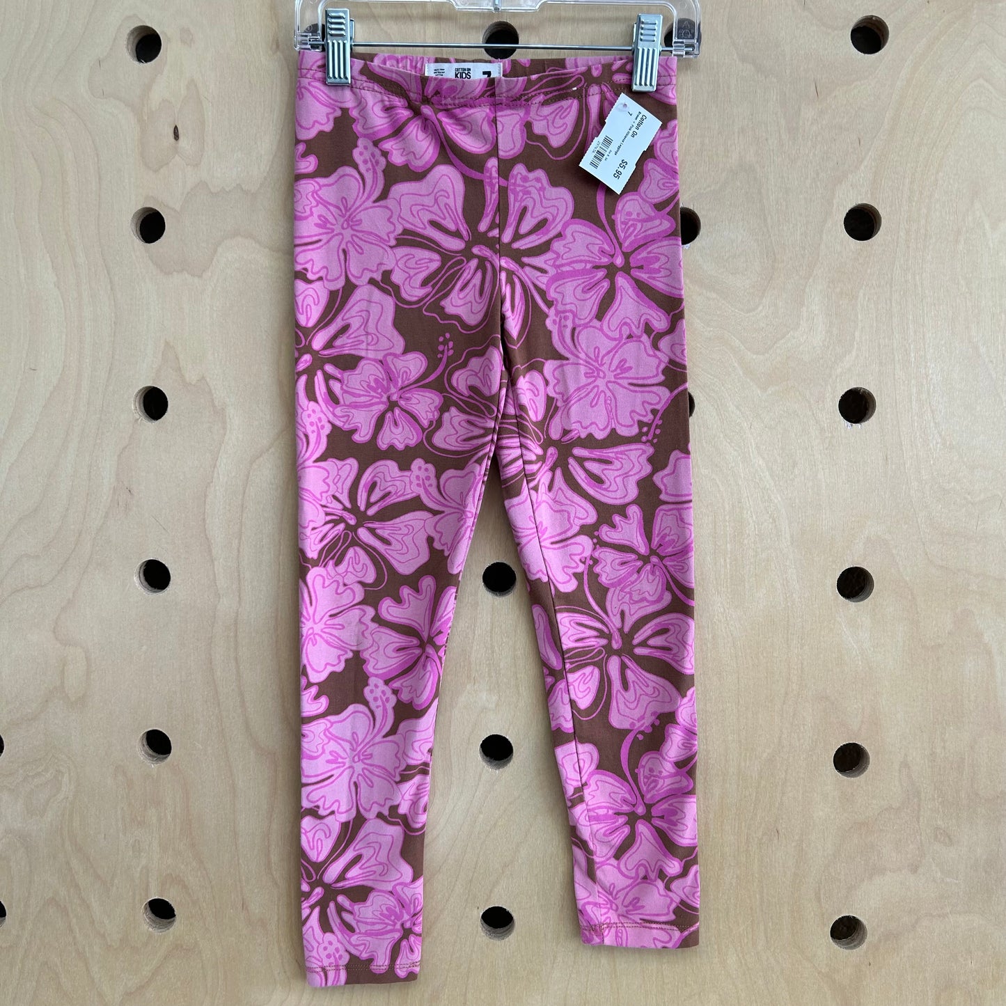 Brown + Pink Hibiscus Leggings