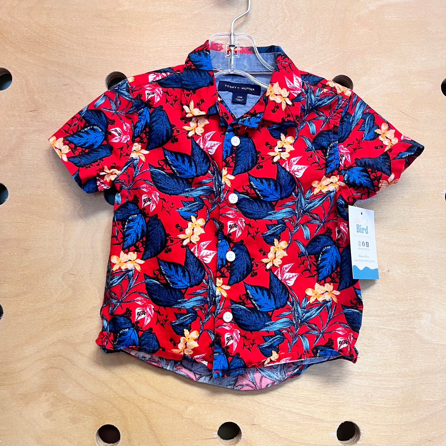 Red & Blue Tropical Button Up