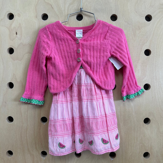 Pink Striped Dress + Cardigan