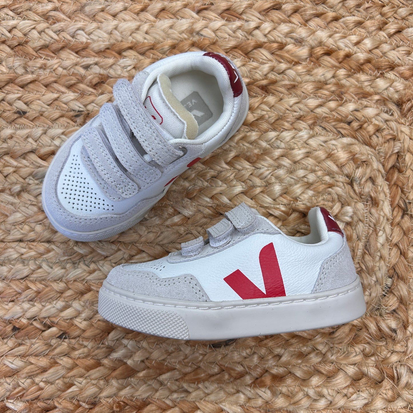 Red & White Velcro Suede Sneakers