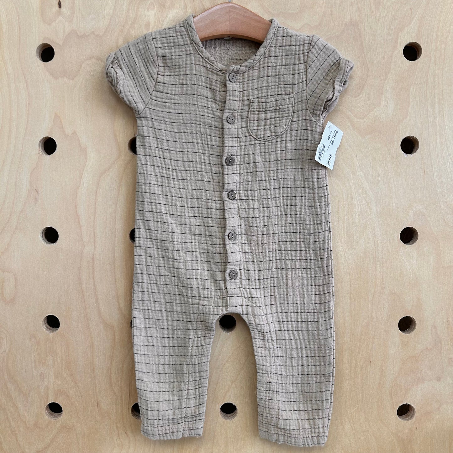 Brown Striped Button Romper