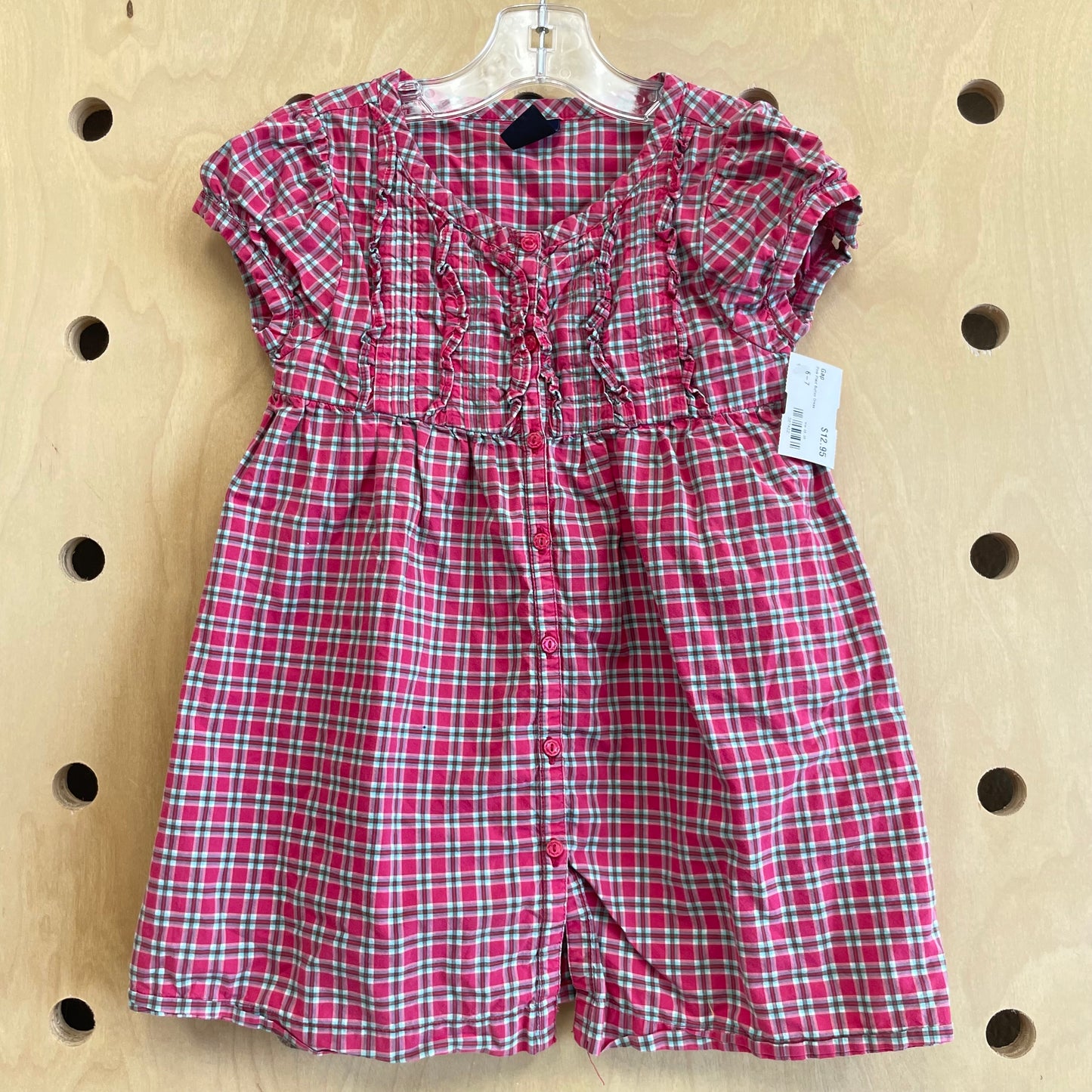 Pink Plaid Button Dress