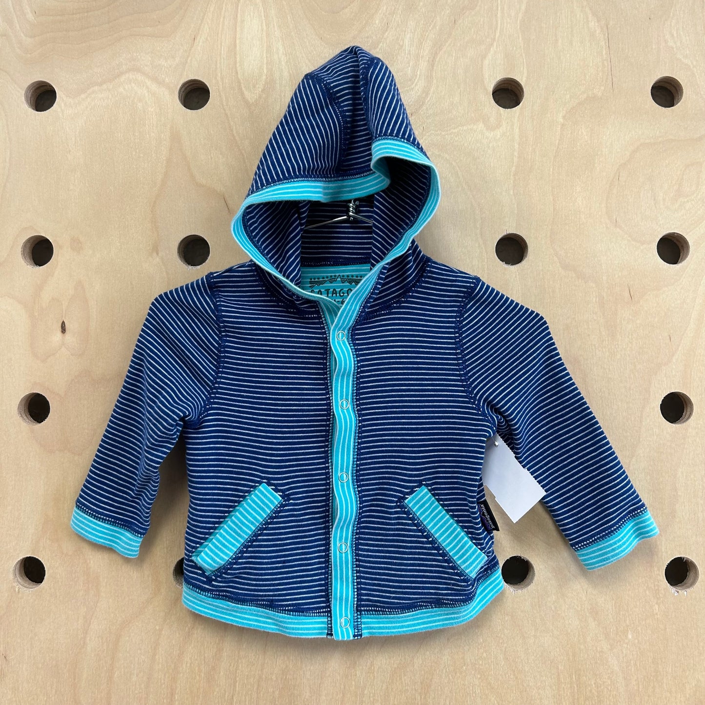 Navy+Teal Striped Cotton Snap Hoodie Cardigan