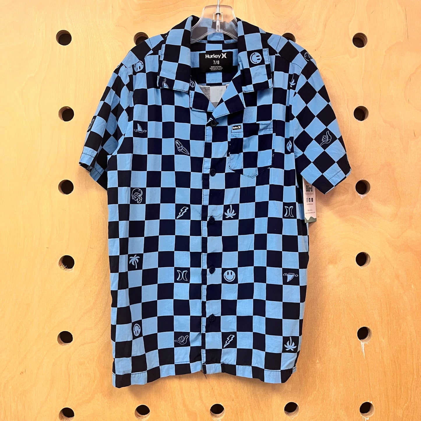 Bklue & Black Checkered Button Up