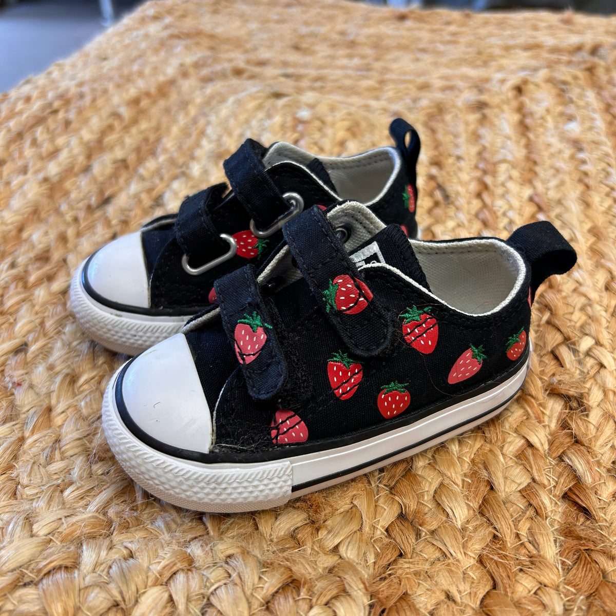 Black Strawberries Velcro Shoes