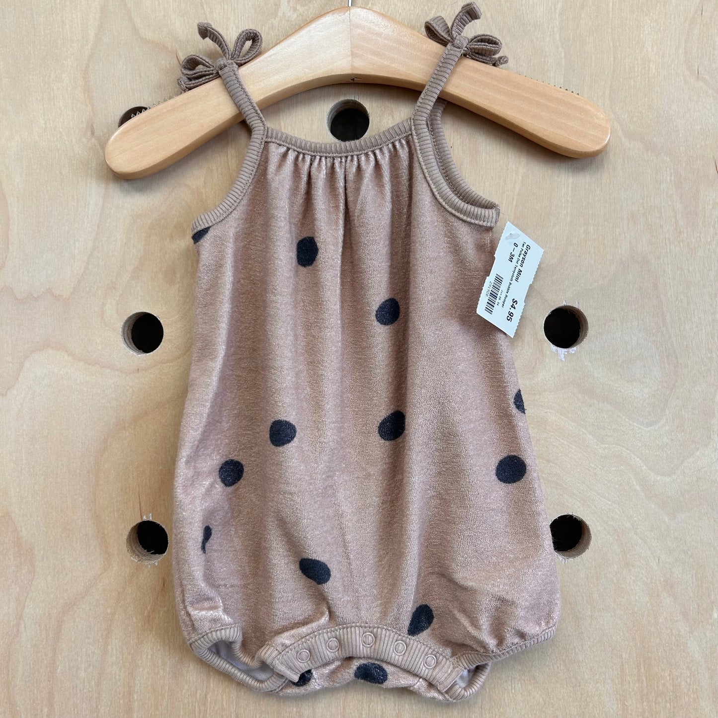 Tan Polka Dot Terrycloth Bubble Romper