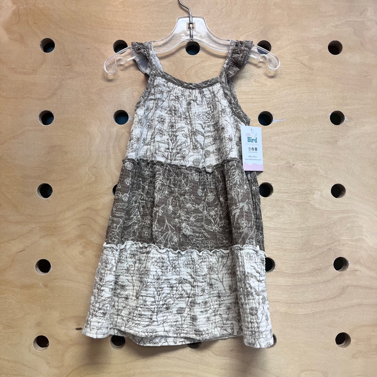 Cream/Brown Floral Gauze Dress