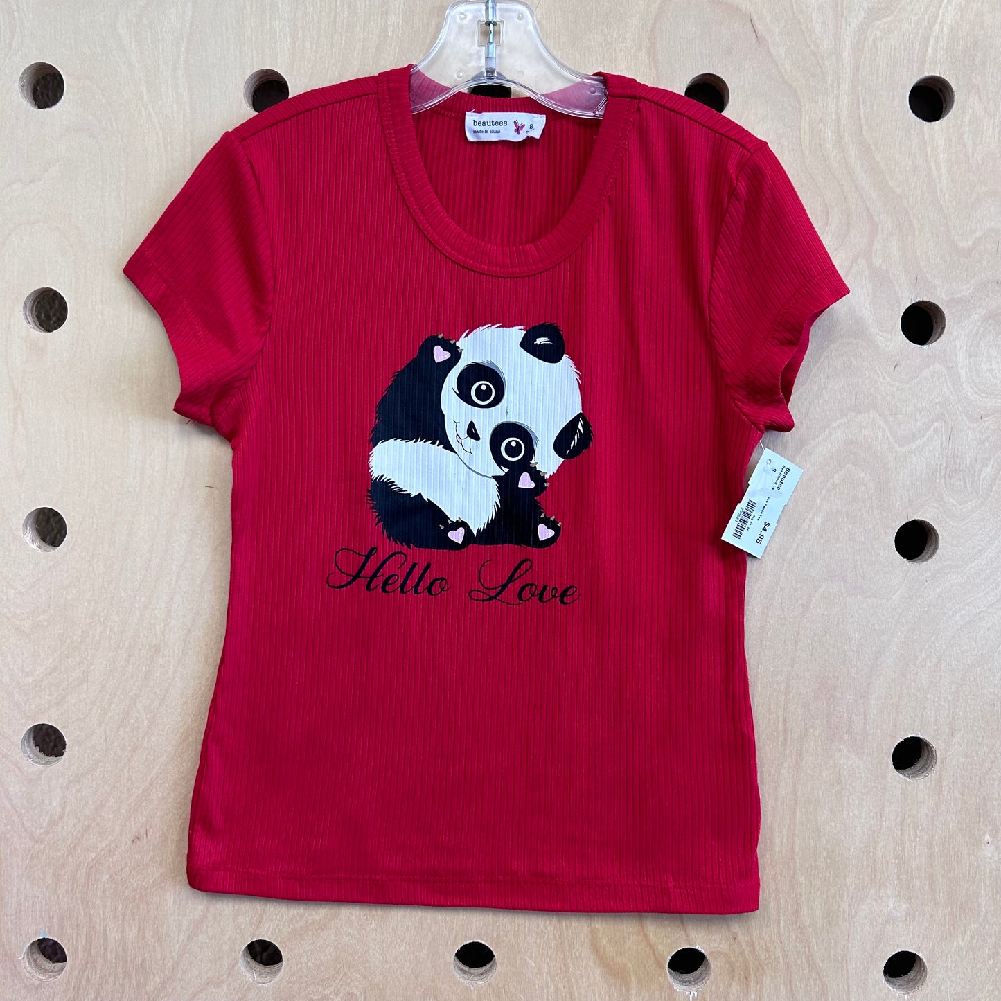 Red Ribbed Hello Love Panda Tee
