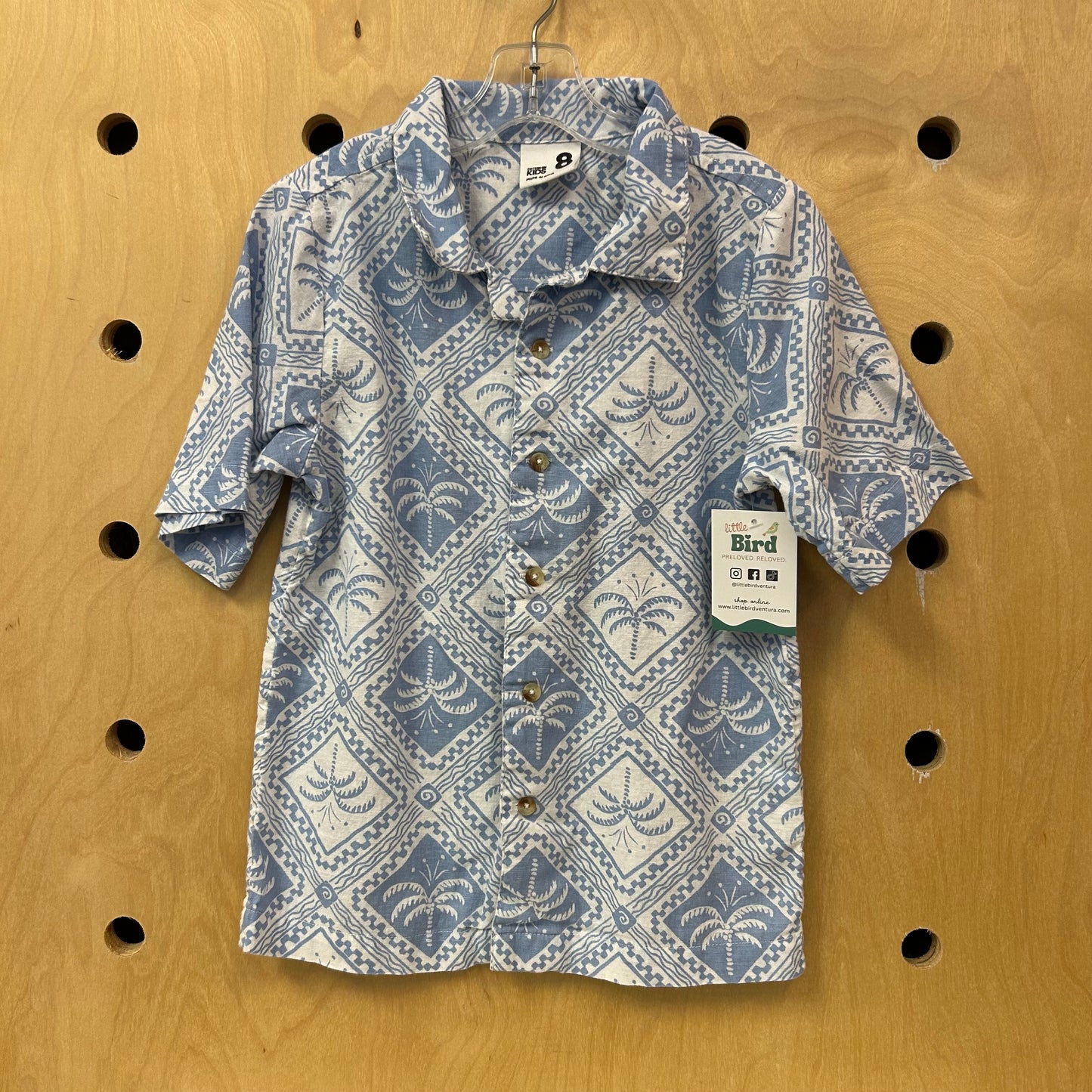 Blue + White Palms Button Up