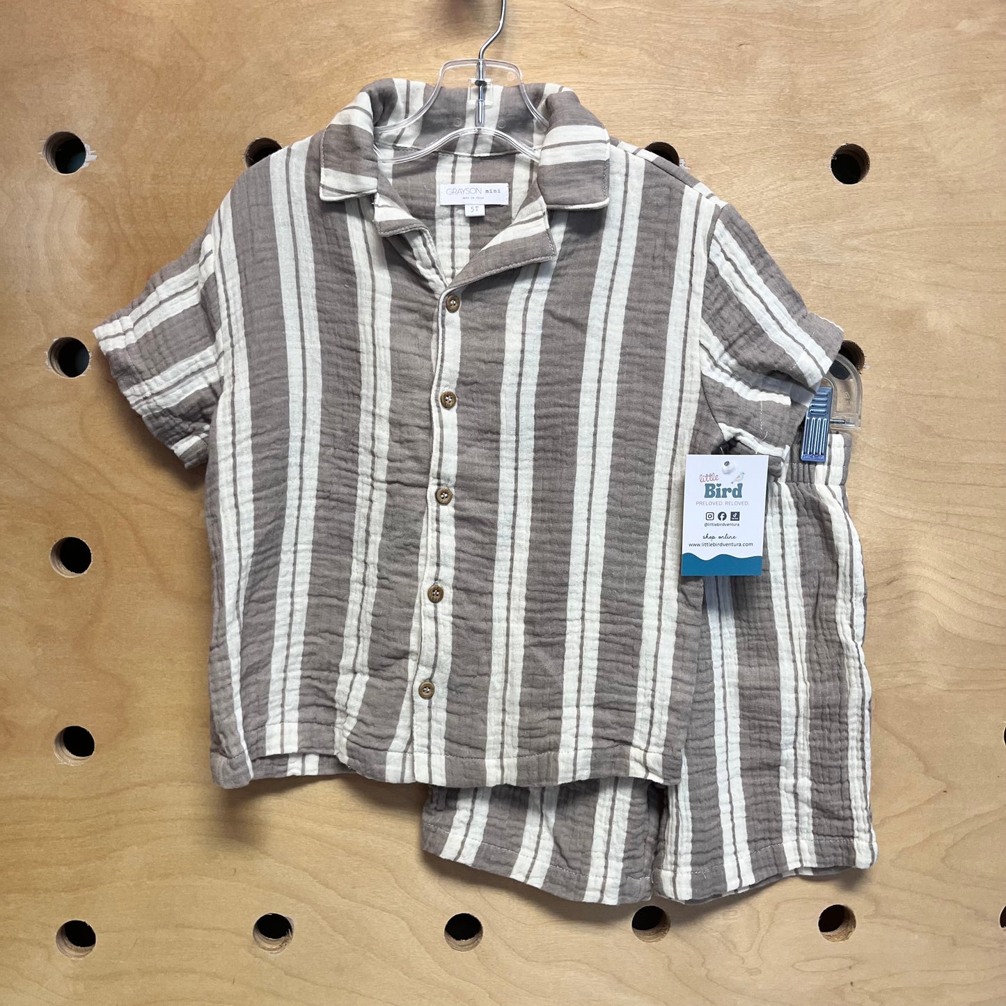 Grey/White Striped Gauze Outfit