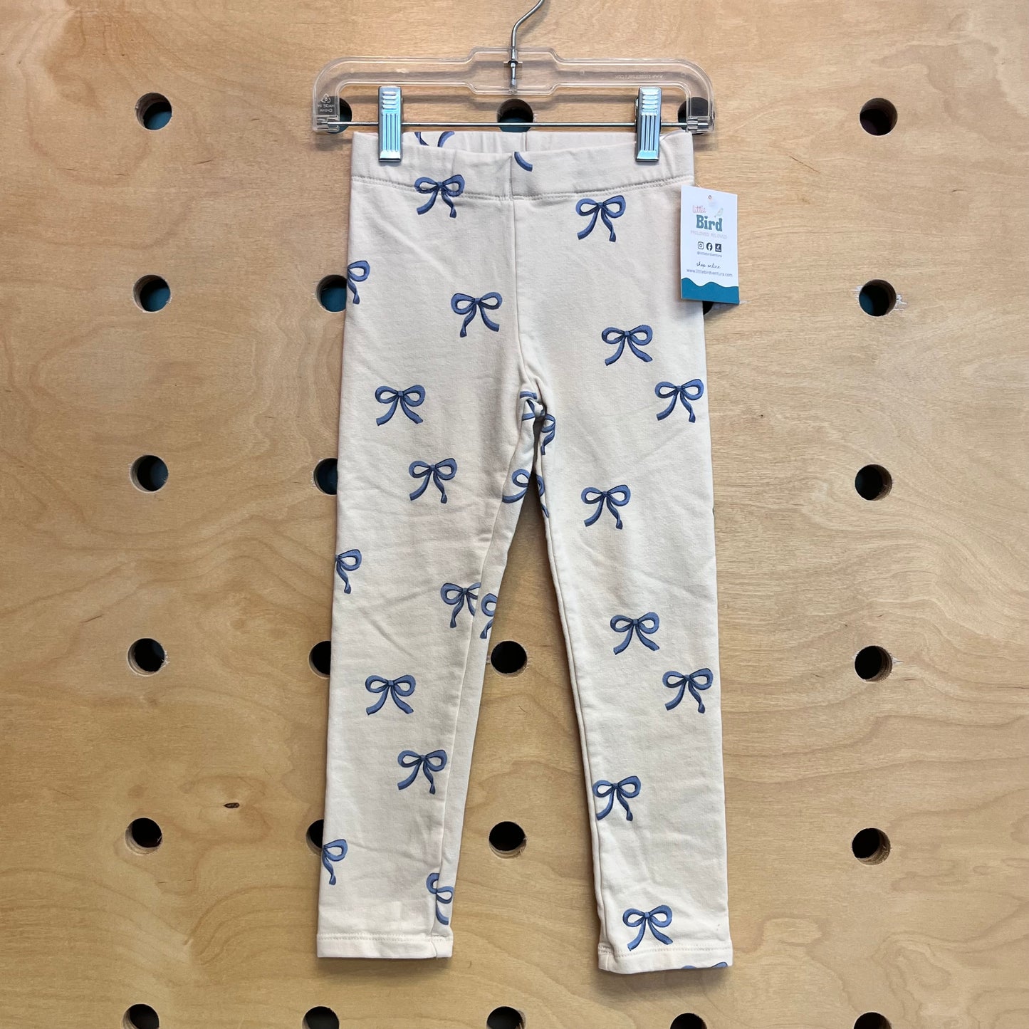 Cream/Blue Bow Lined Leggings