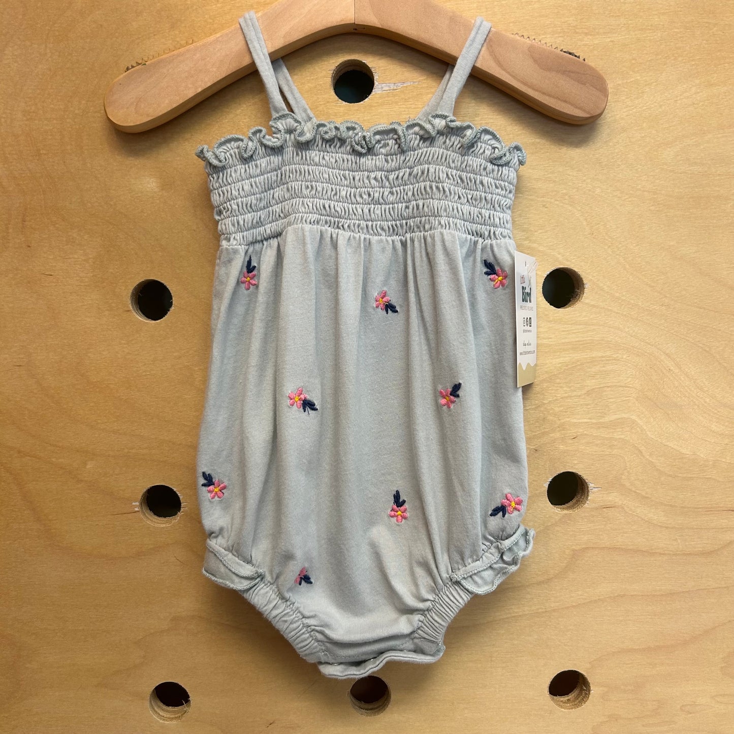 Blue Smocked Floral Romper