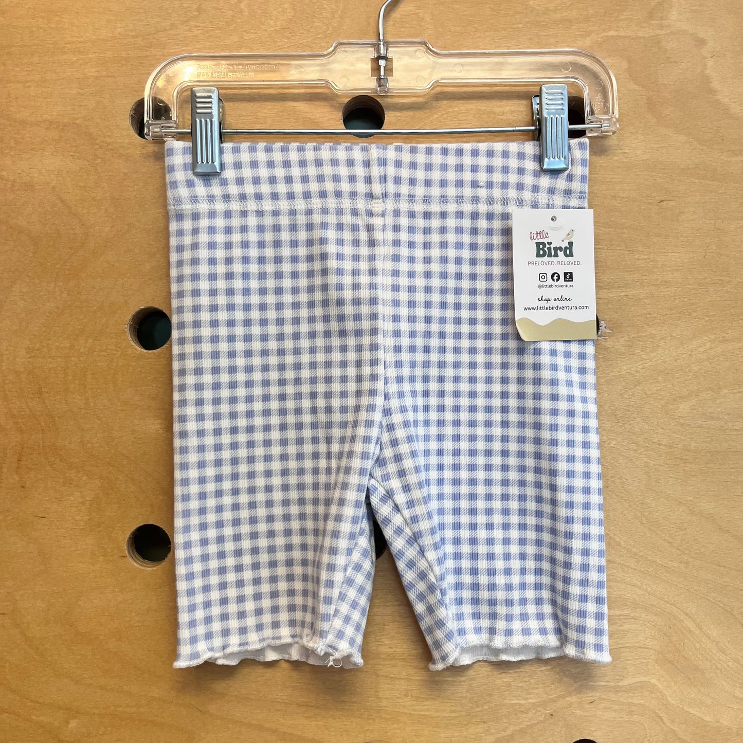 Blue Gingham Ribbed Bike Shorts