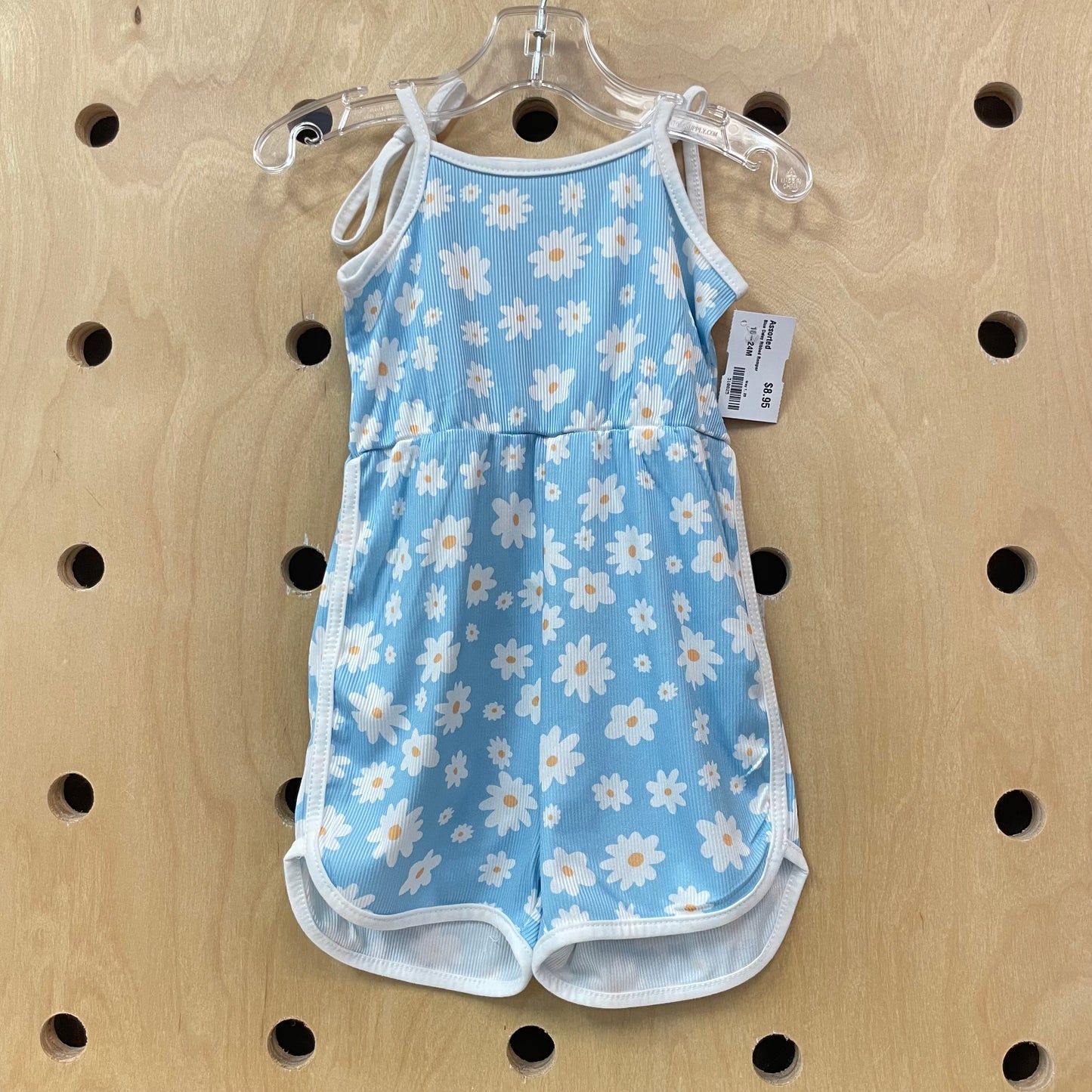 Blue Daisy Ribbed Romper