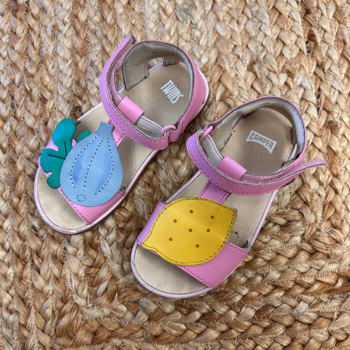 Pink Leather T Strap Sandals