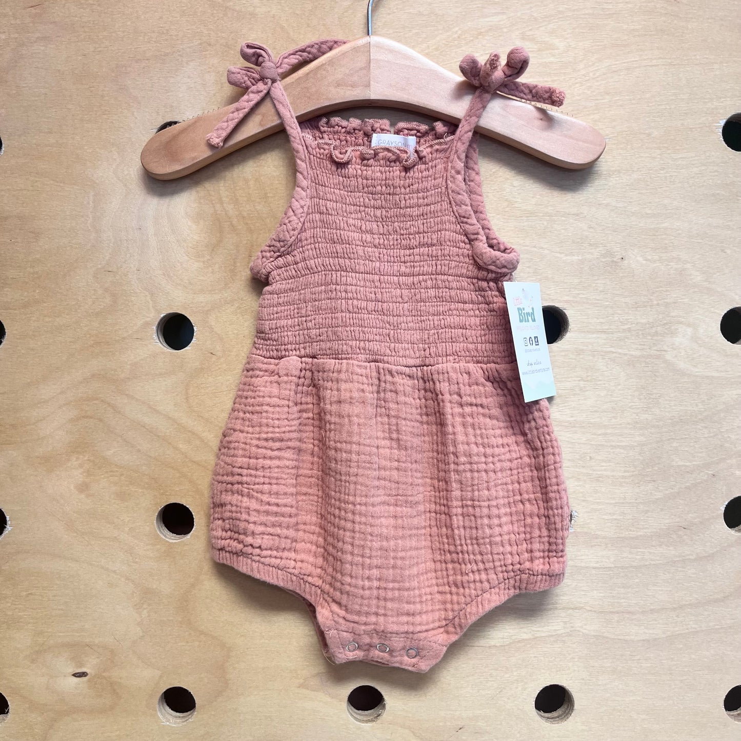 Tan Gauze Smocked Romper
