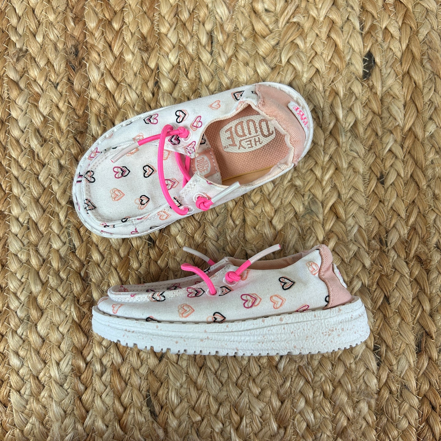 White & Pink Canvas Heart Shoes