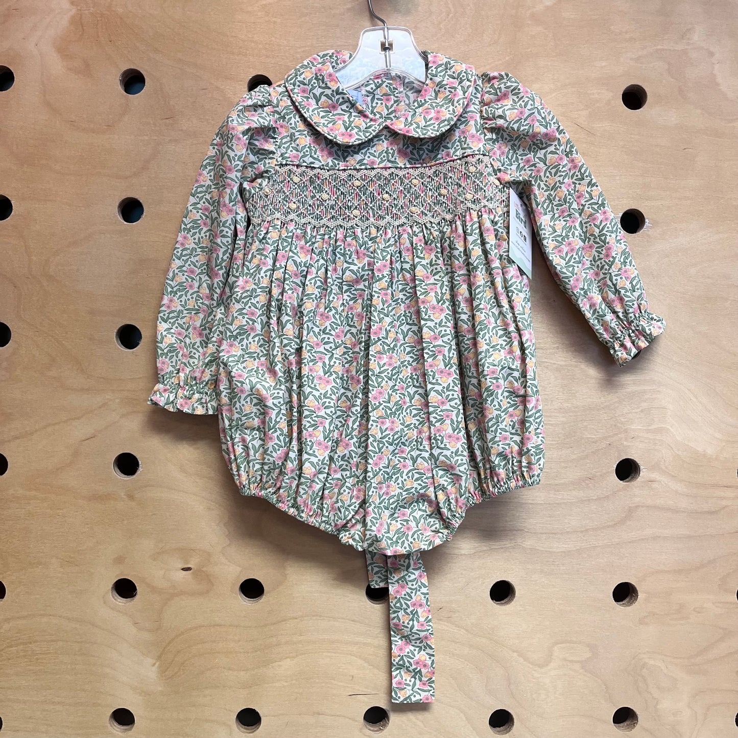 Beige Floral Smocked Romper
