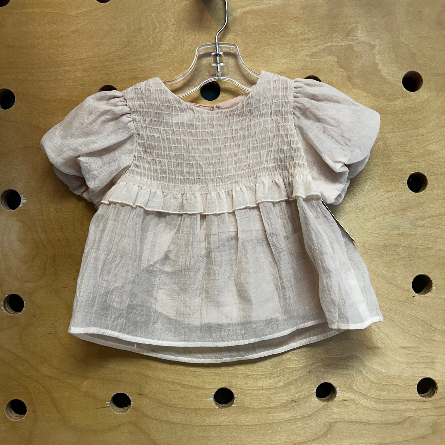 Light Pink Chiffon Smocked Top