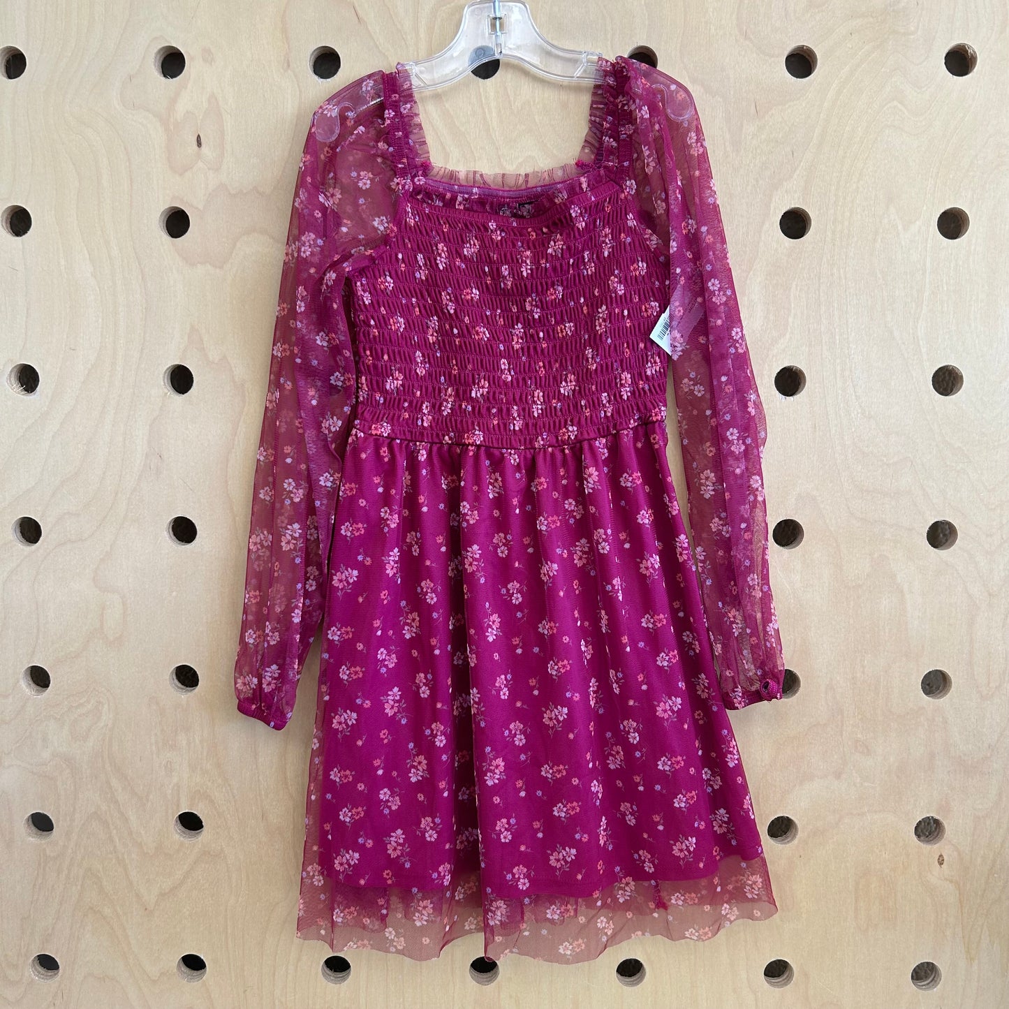 Plum Floral Tulle Overlay Dress