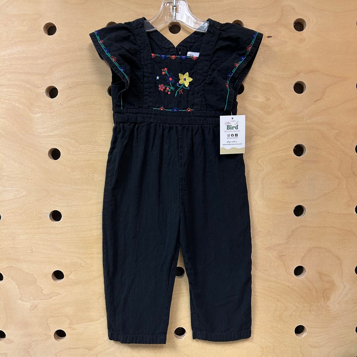 Black Embroidered Floral Romper