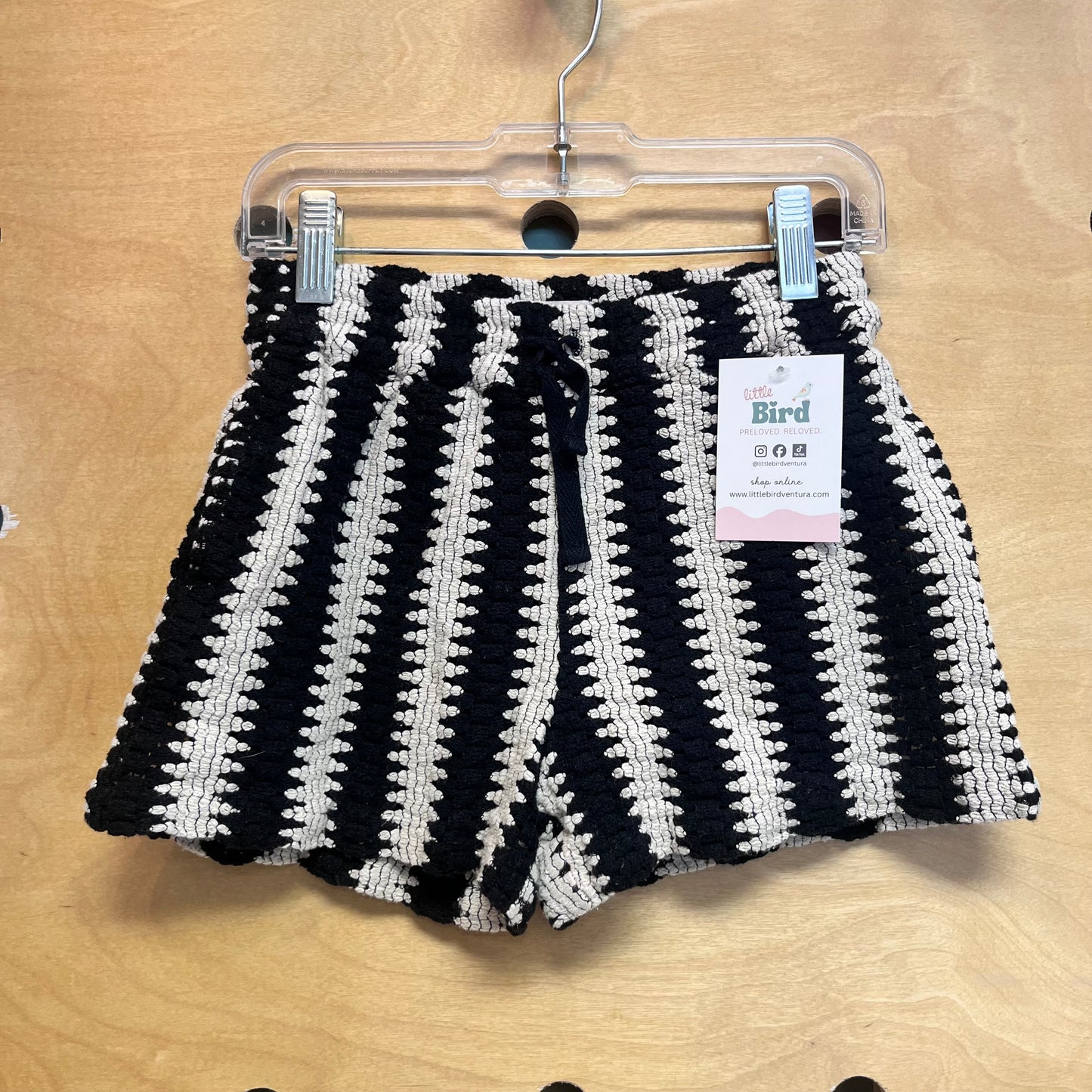 Lined Black & Ivory Open Knit Shorts