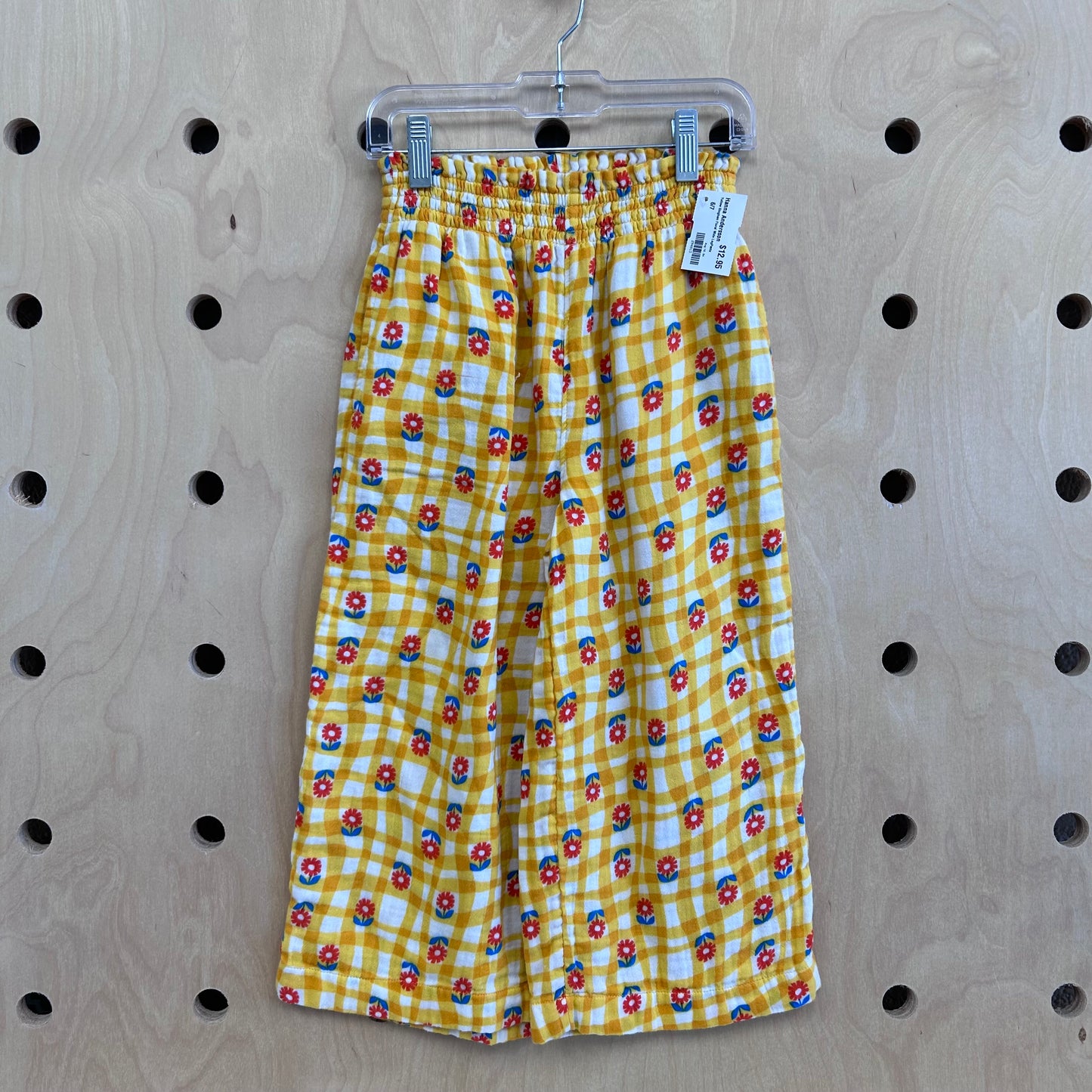 Yellow Gingham Floral Wide Leg Pants