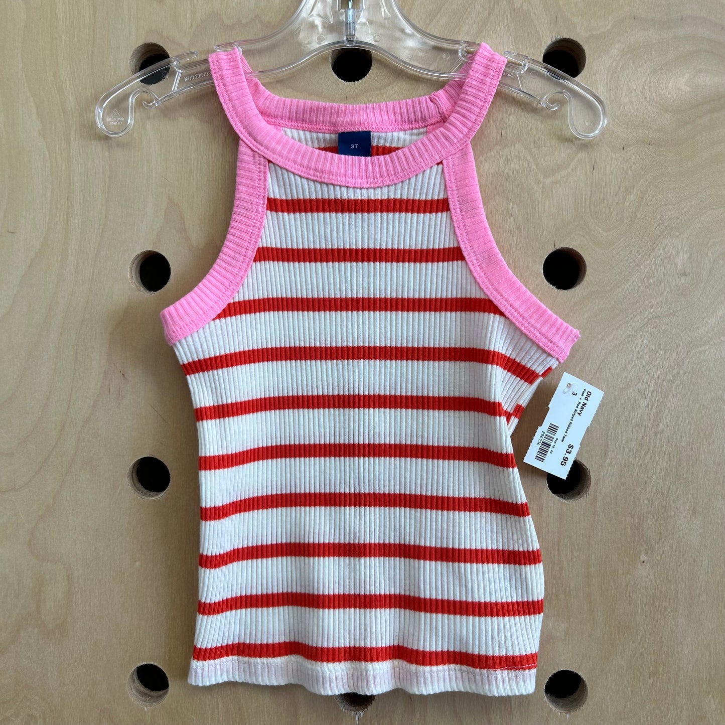 Pink + Red Striped Ribbed Tank