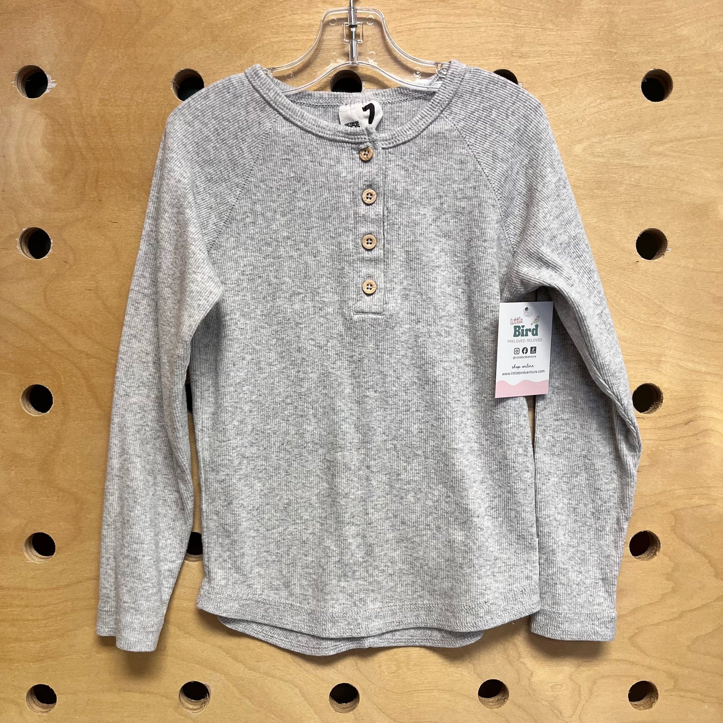 Grey Ribbed Henley LS
