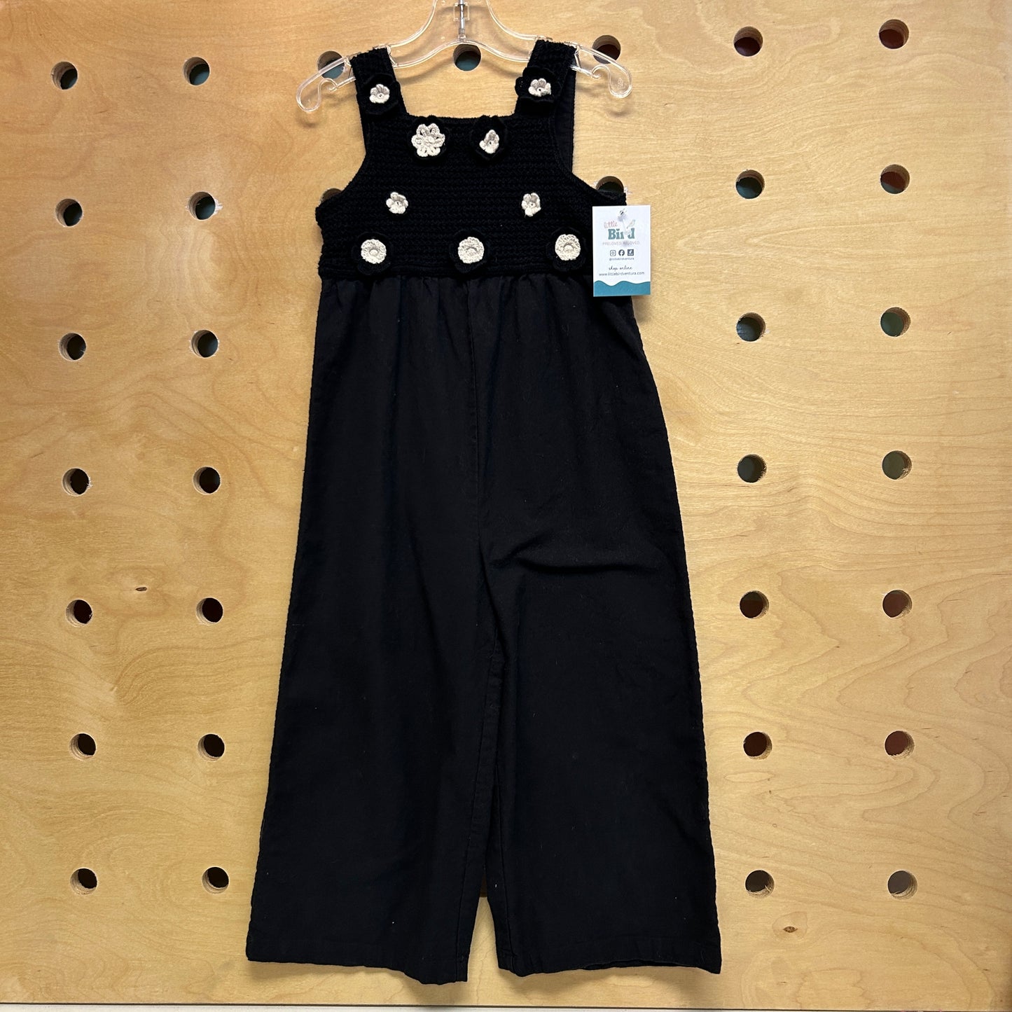 Black Knit Floral Wide Leg Romper