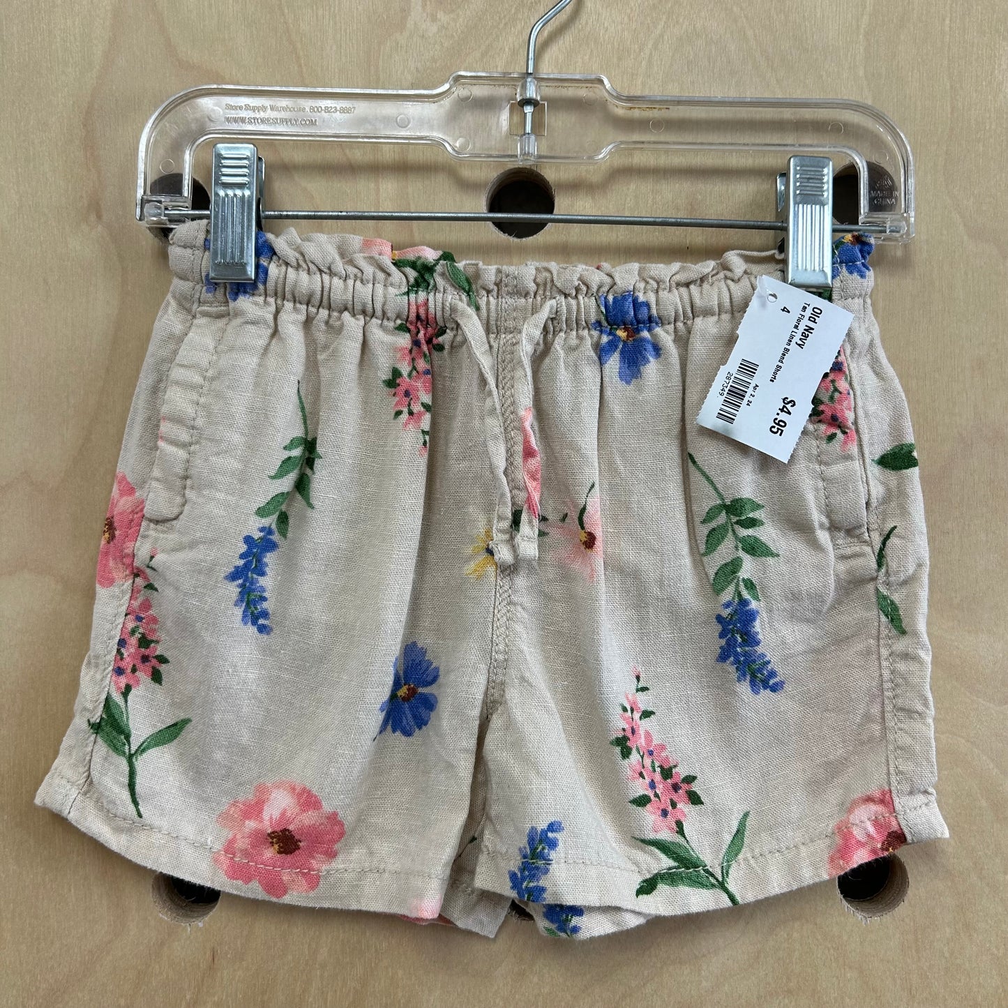 Tan Floral Linen Blend Shorts