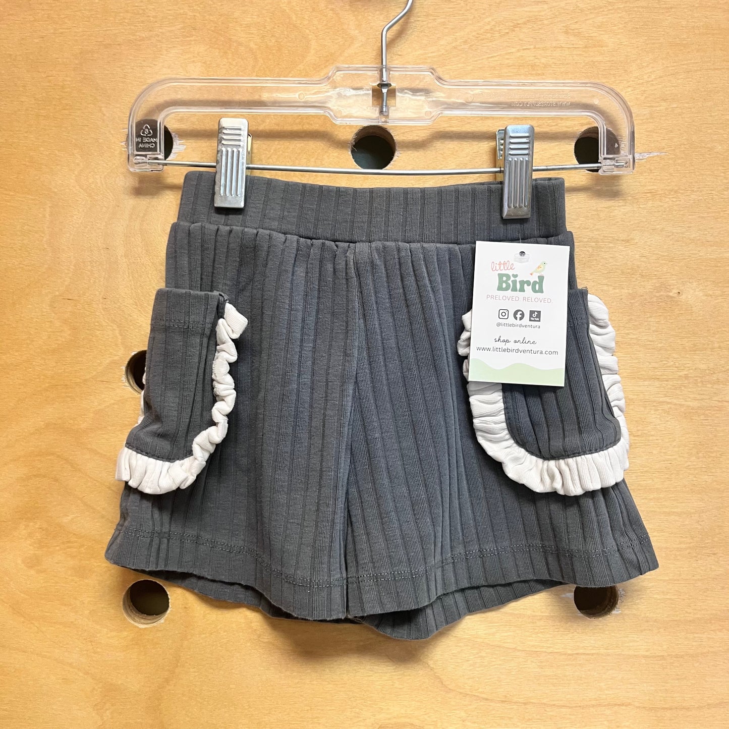 Grey Wide Ribbed Organic Shorts