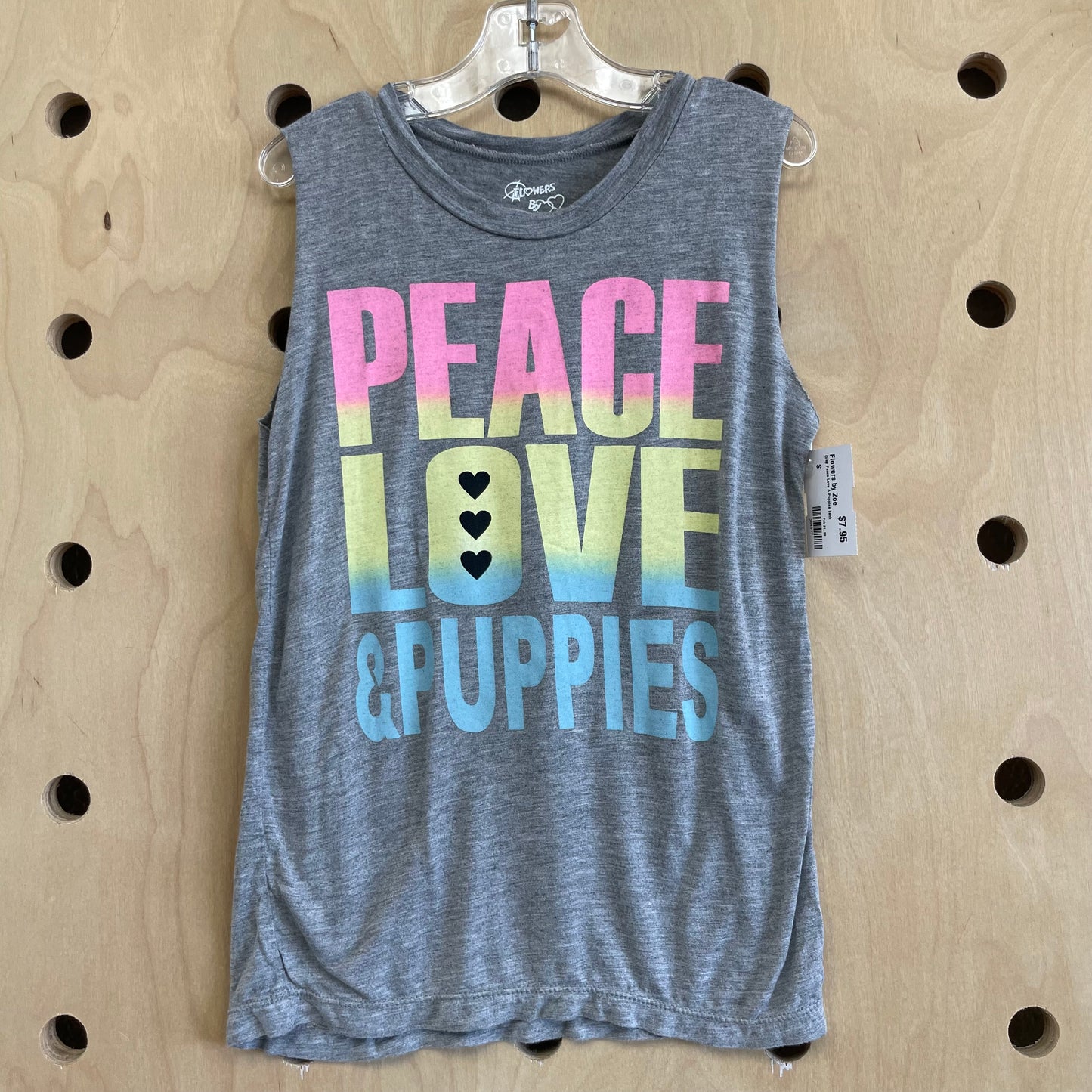 Grey Peace Love & Puppies Tank