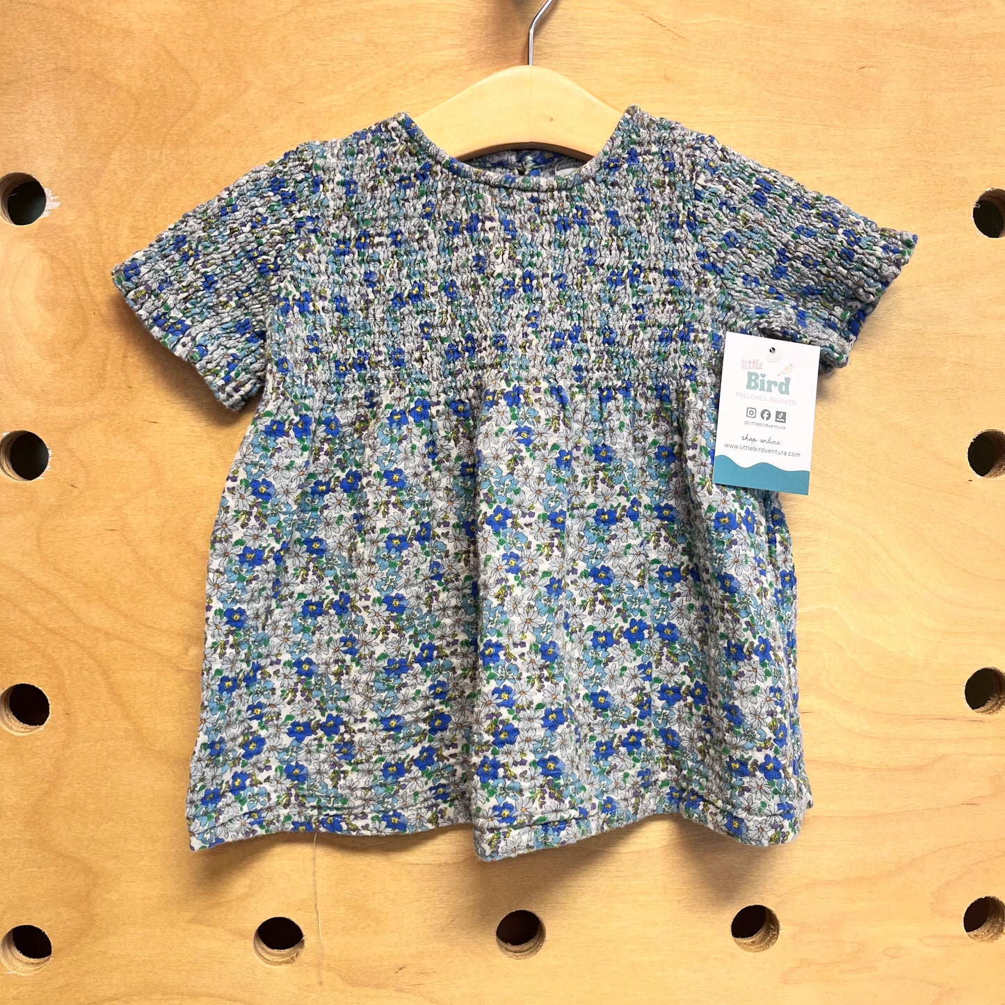Blue Floral Smocked Gauze Dress