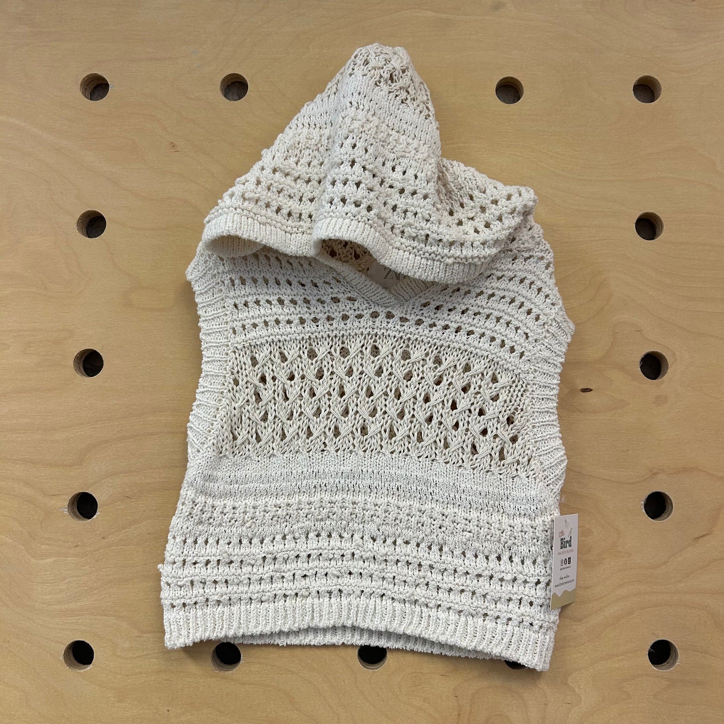 Cream Crocheted Hoodie Vest